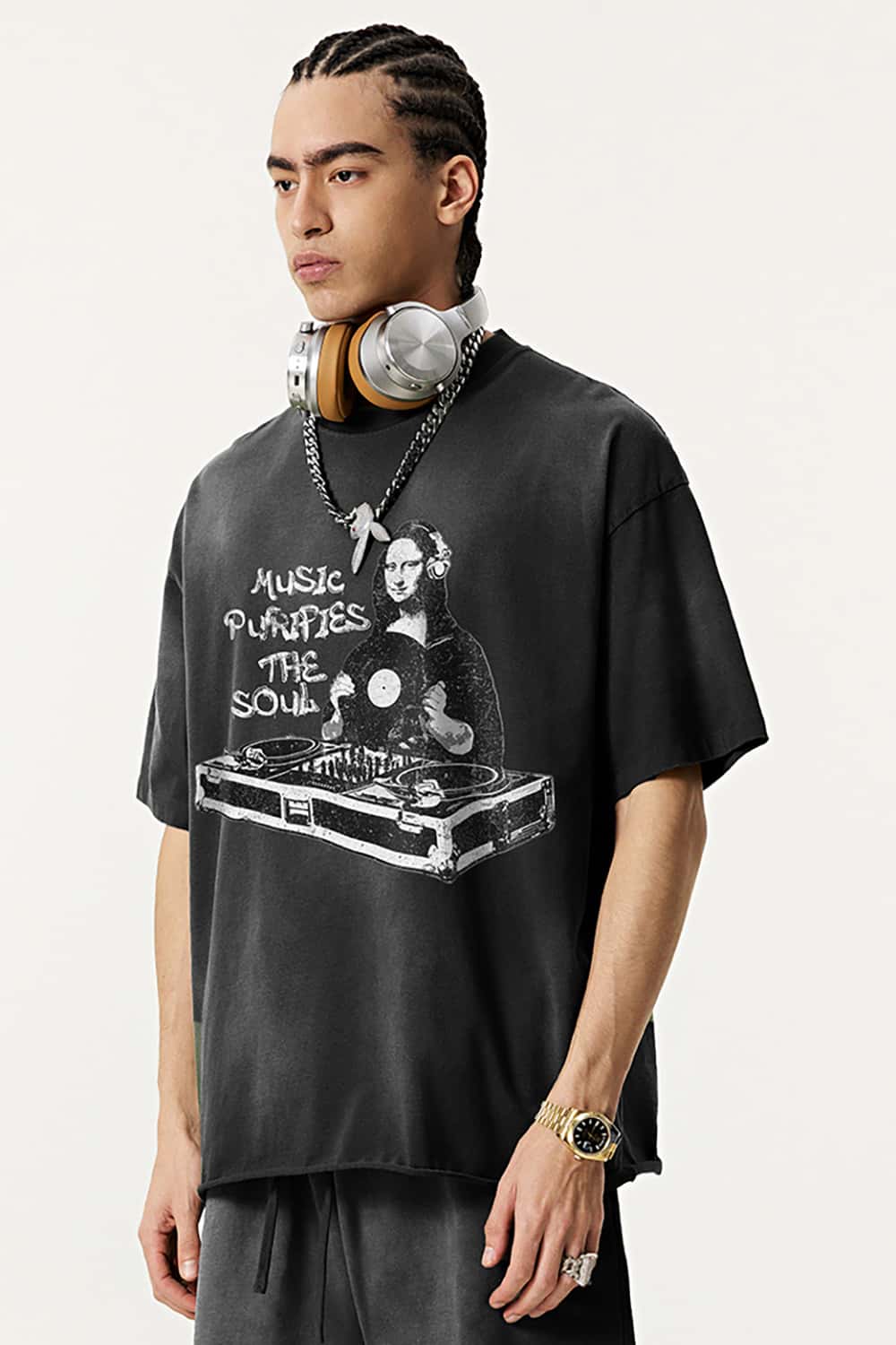 Vintage Parody Print T-Shirt - Loose Fit Short Sleeve Top