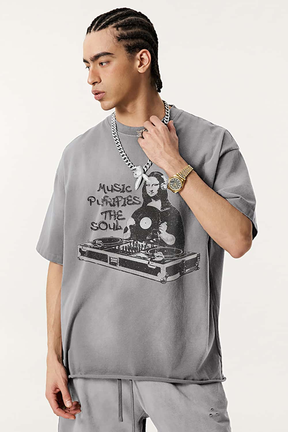 Vintage Parody Print T-Shirt - Loose Fit Short Sleeve Top