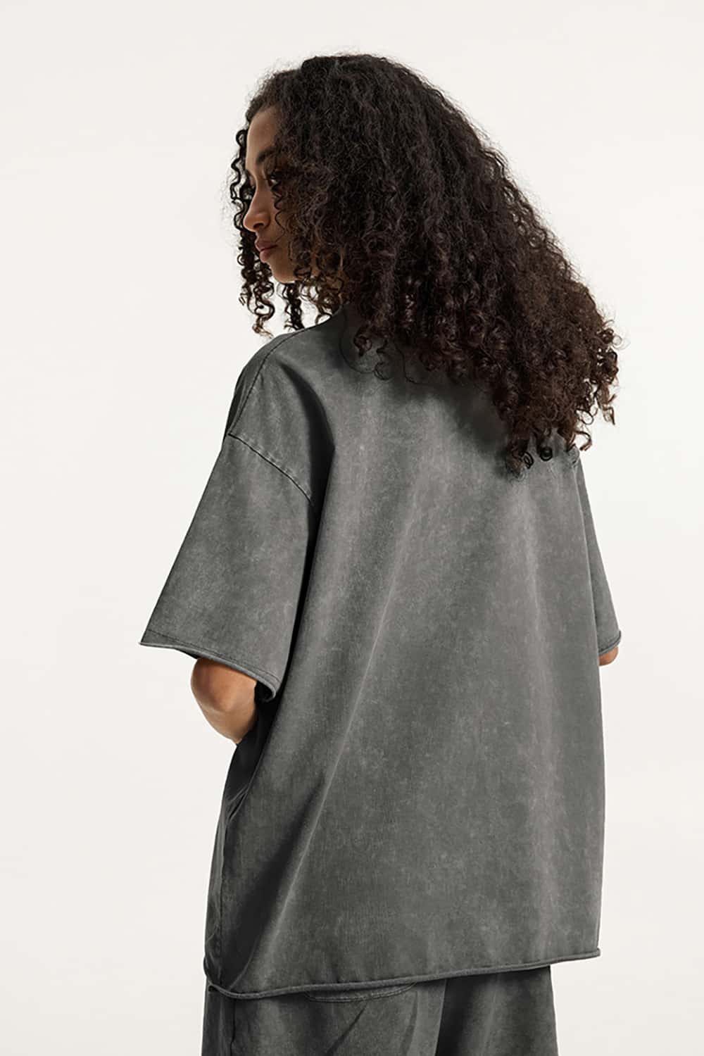 Wax-Dyed Washed T-Shirt - Loose Vintage Earth Tone Short Sleeve Top with Raw Edges