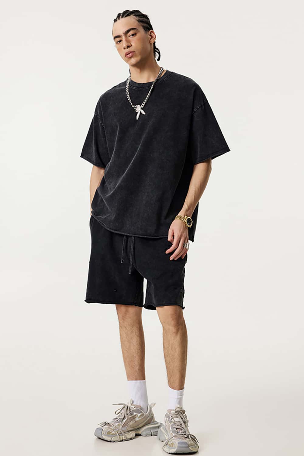 Wax-Dyed Washed T-Shirt - Loose Vintage Earth Tone Short Sleeve Top with Raw Edges