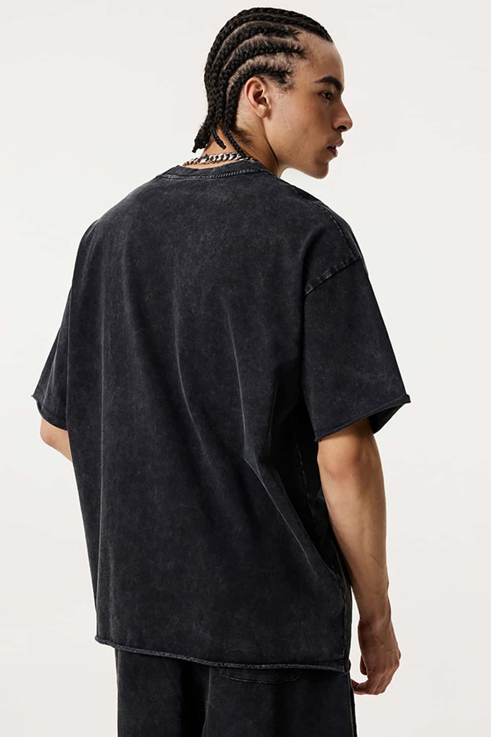 Wax-Dyed Washed T-Shirt - Loose Vintage Earth Tone Short Sleeve Top with Raw Edges