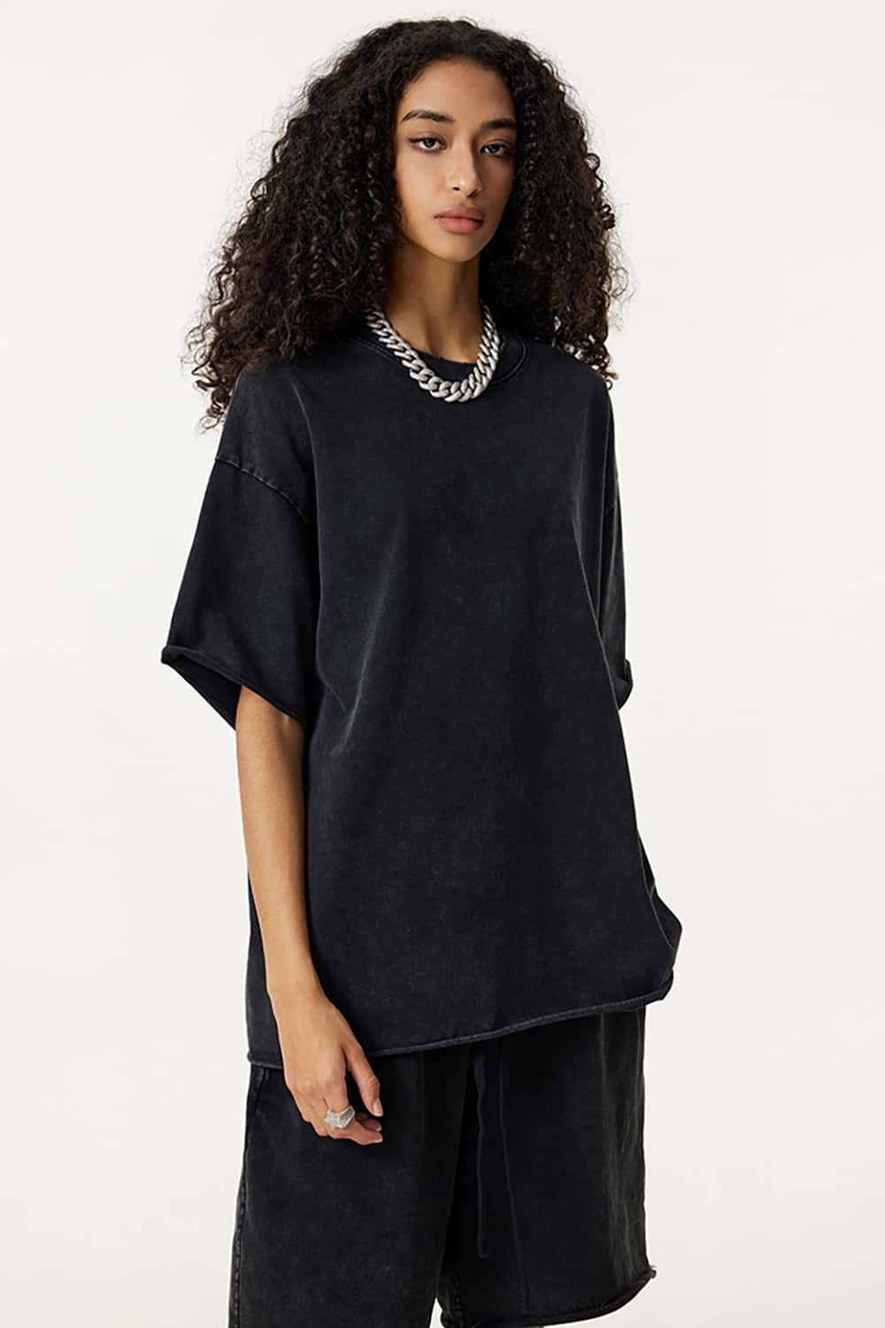 Wax-Dyed Washed T-Shirt - Loose Vintage Earth Tone Short Sleeve Top with Raw Edges