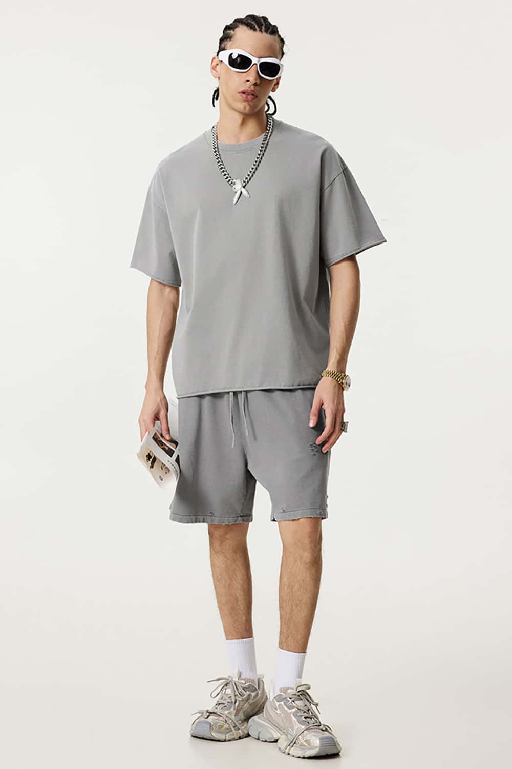 Wax-Dyed Washed T-Shirt - Loose Vintage Earth Tone Short Sleeve Top with Raw Edges