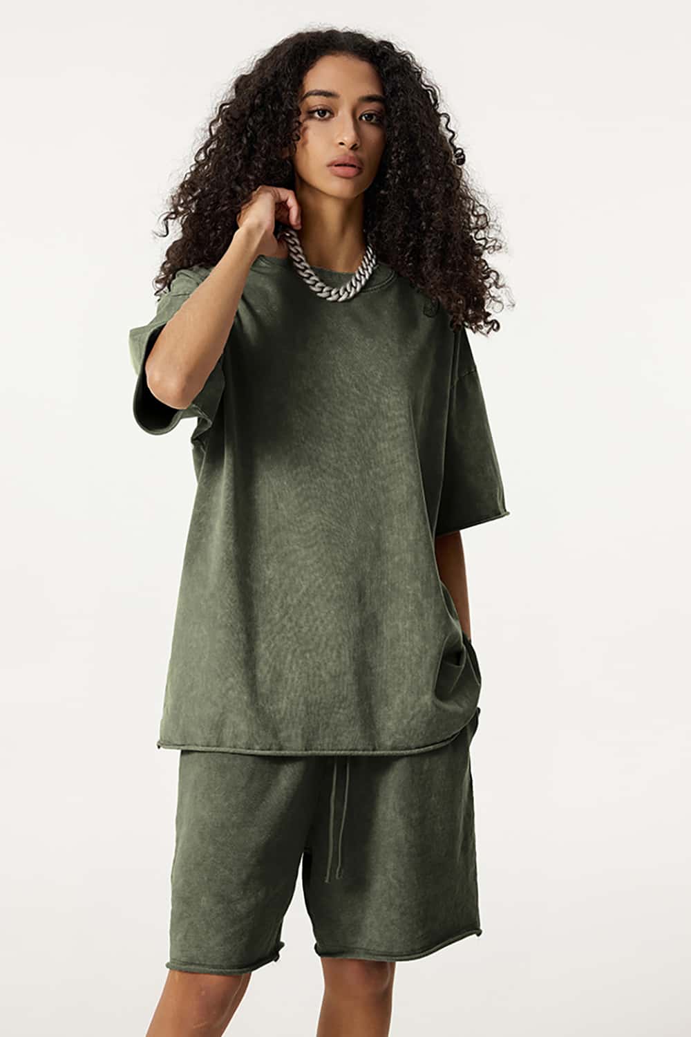 Wax-Dyed Washed T-Shirt - Loose Vintage Earth Tone Short Sleeve Top with Raw Edges