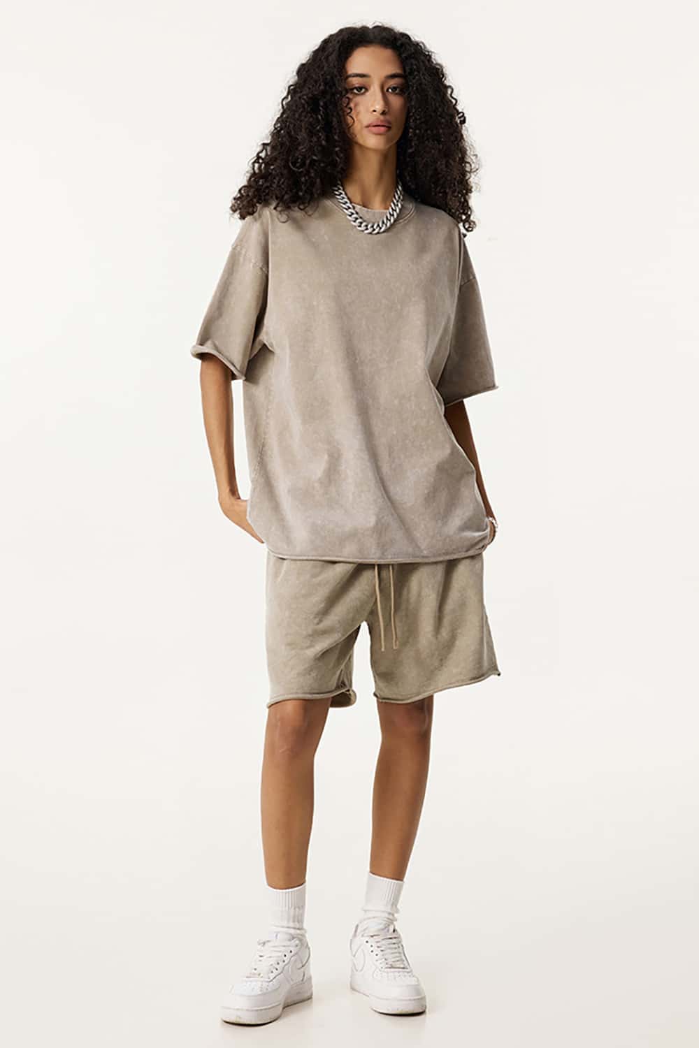 Wax-Dyed Washed T-Shirt - Loose Vintage Earth Tone Short Sleeve Top with Raw Edges