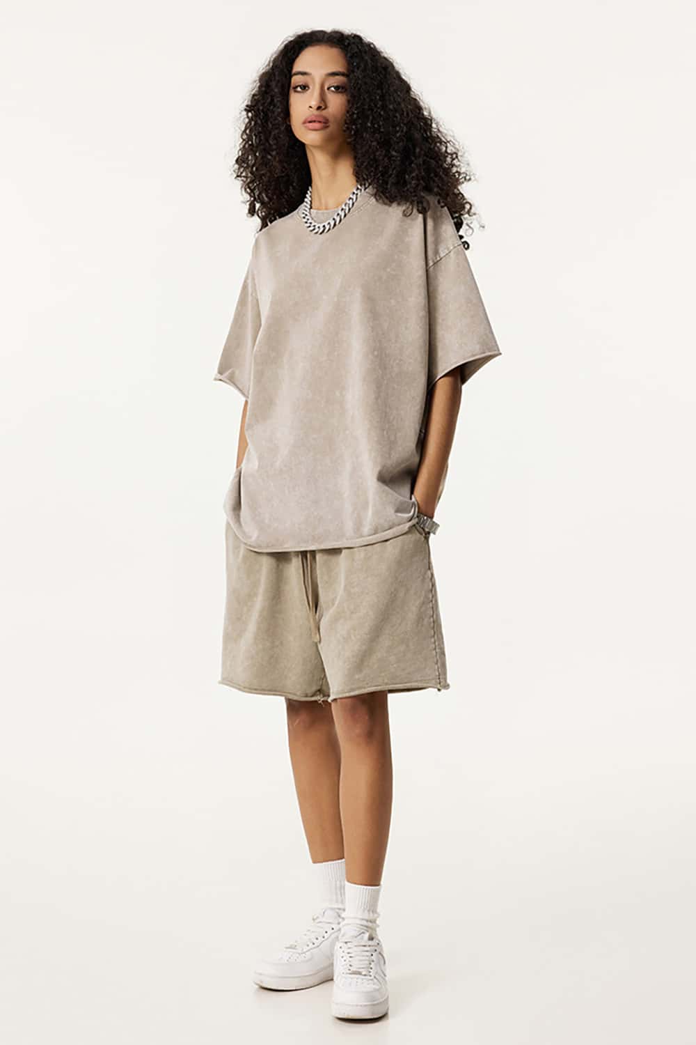Wax-Dyed Washed T-Shirt - Loose Vintage Earth Tone Short Sleeve Top with Raw Edges