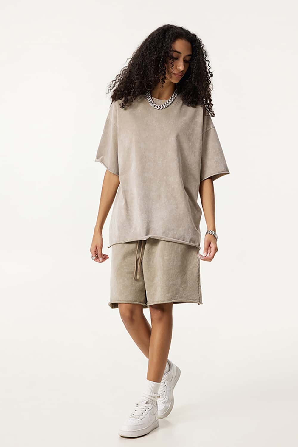 Wax-Dyed Washed T-Shirt - Loose Vintage Earth Tone Short Sleeve Top with Raw Edges