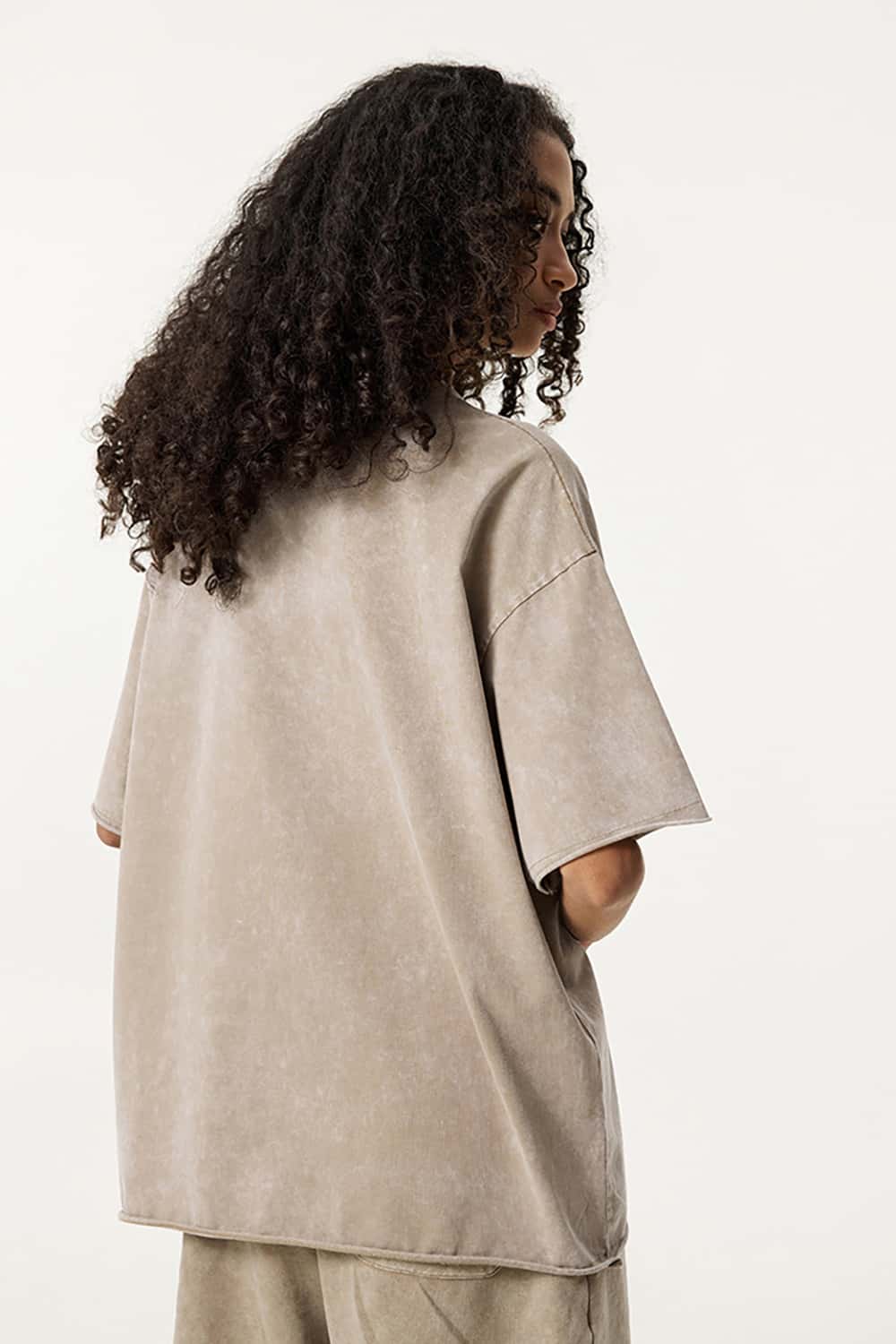 Wax-Dyed Washed T-Shirt - Loose Vintage Earth Tone Short Sleeve Top with Raw Edges