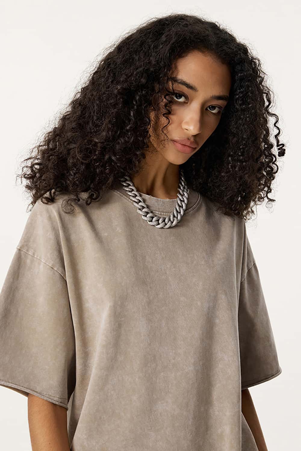 Wax-Dyed Washed T-Shirt - Loose Vintage Earth Tone Short Sleeve Top with Raw Edges