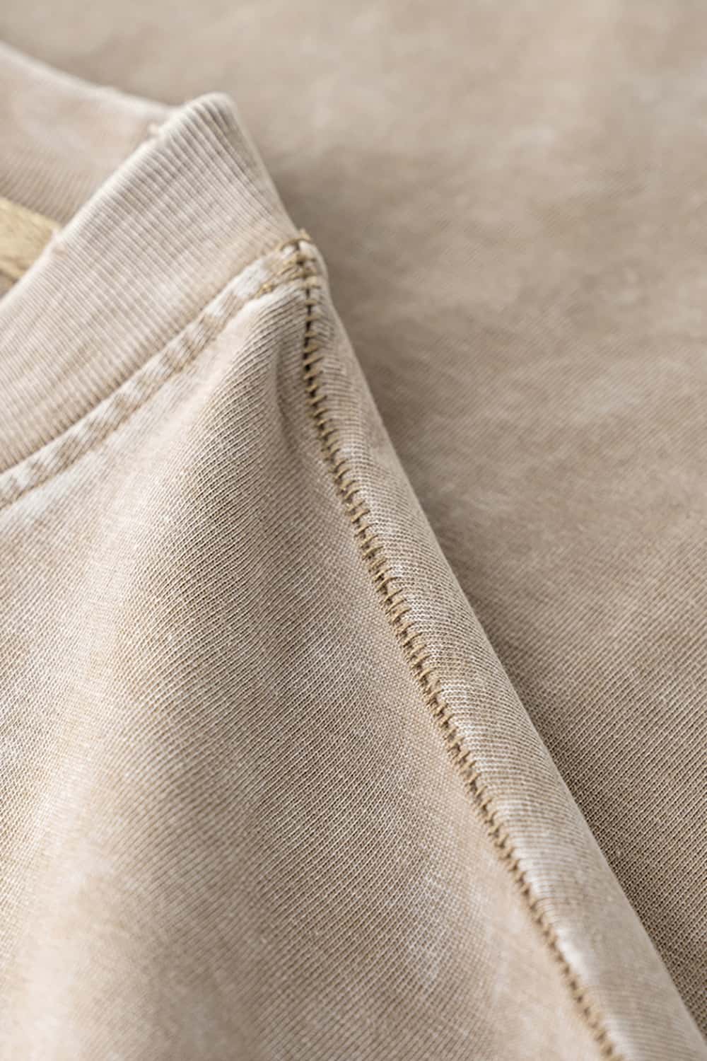 Wax-Dyed Washed T-Shirt - Loose Vintage Earth Tone Short Sleeve Top with Raw Edges