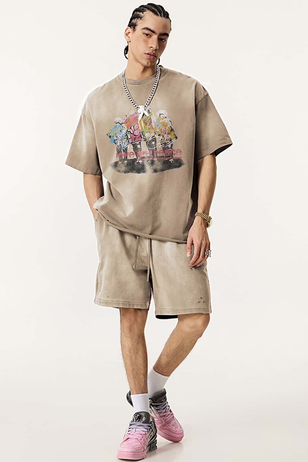 Vintage Oil Painting Graphic T-Shirt - Distressed and Faded Loose Fit Tee