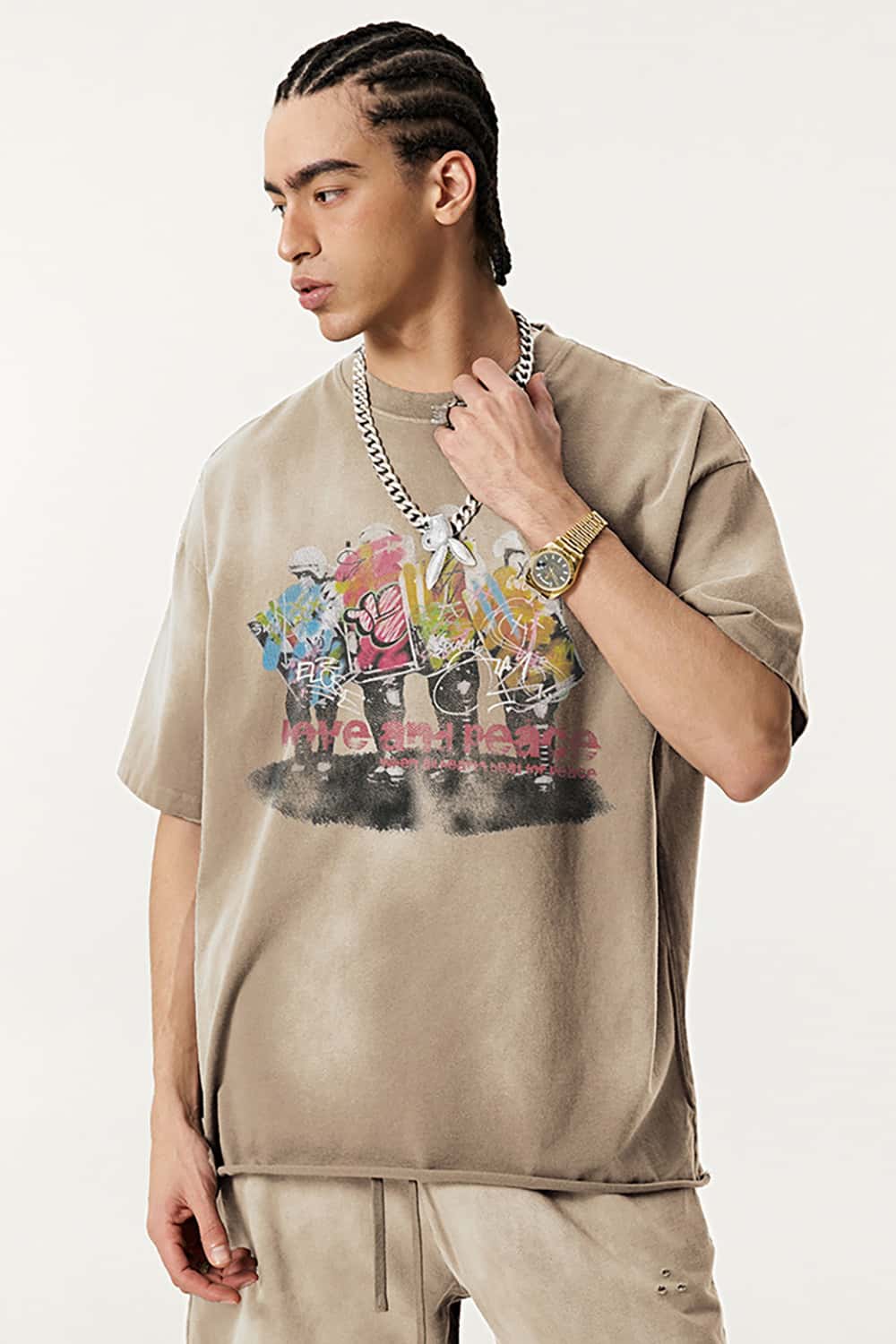 Vintage Oil Painting Graphic T-Shirt - Distressed and Faded Loose Fit Tee