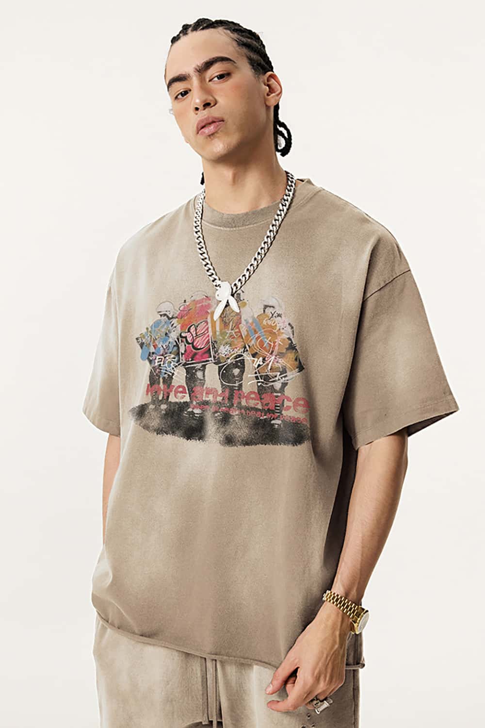 Vintage Oil Painting Graphic T-Shirt - Distressed and Faded Loose Fit Tee