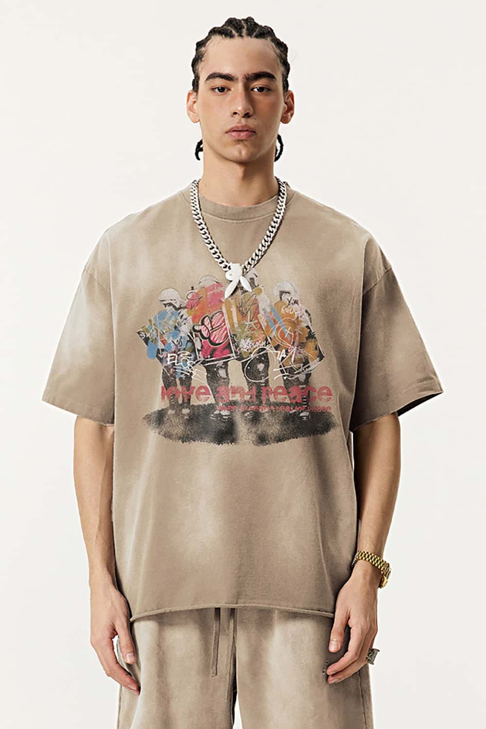 Vintage Oil Painting Graphic T-Shirt - Distressed and Faded Loose Fit Tee