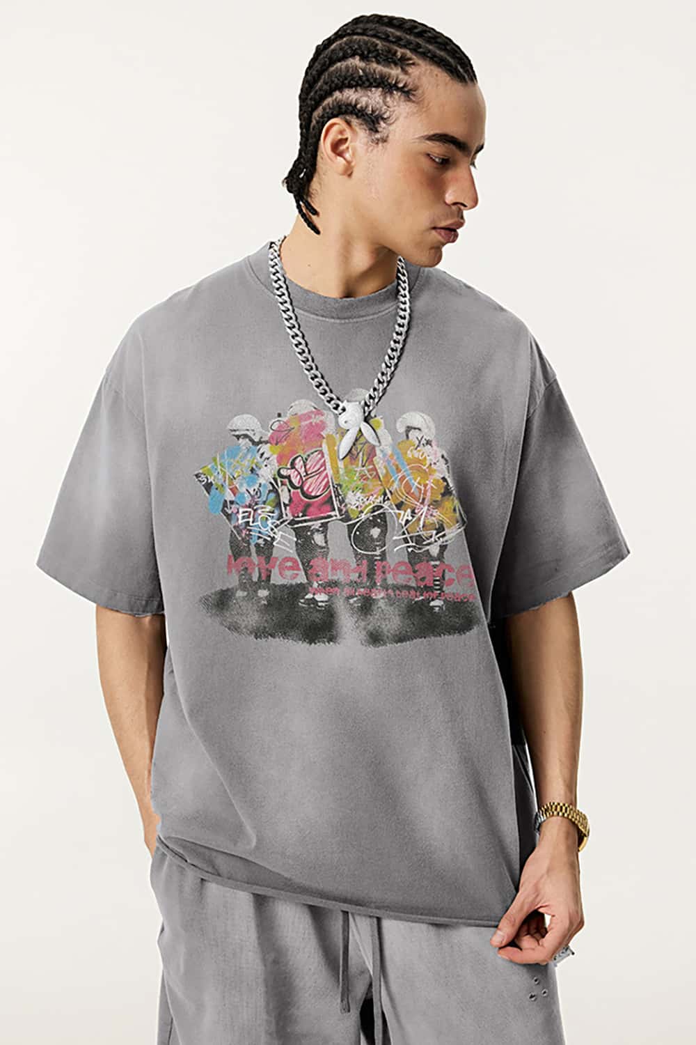 Vintage Oil Painting Graphic T-Shirt - Distressed and Faded Loose Fit Tee