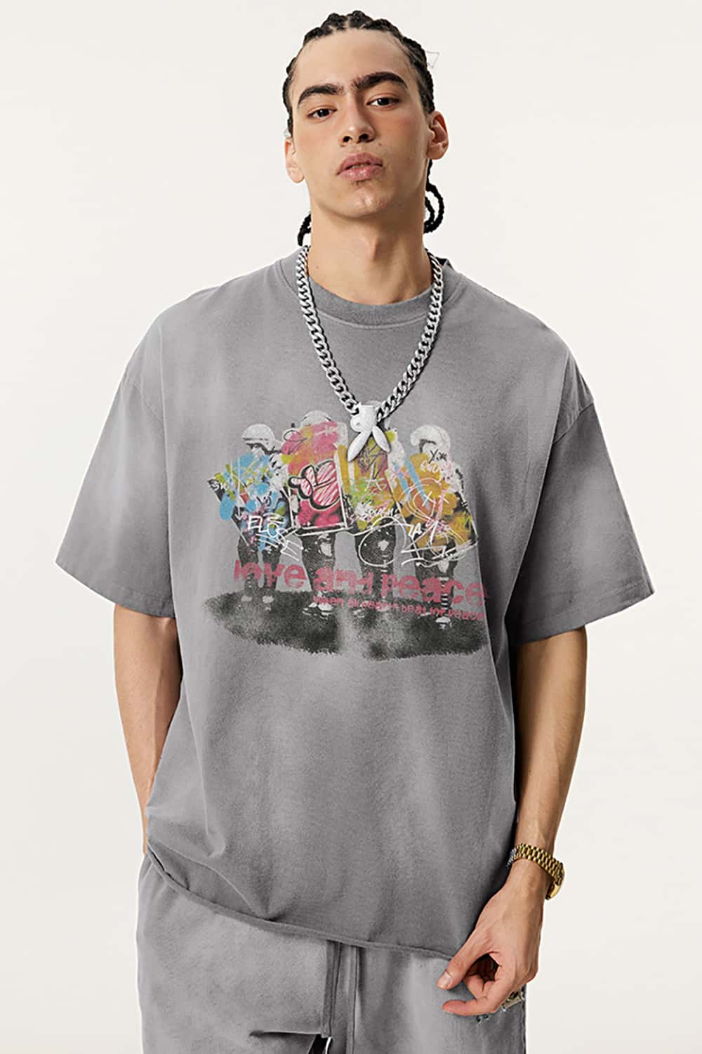 Vintage Oil Painting Graphic T-Shirt - Distressed and Faded Loose Fit Tee