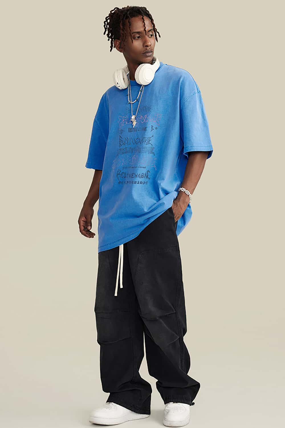 Water-Washed Print Loose Short Sleeve T-Shirt - Street Style Pure Cotton Top
