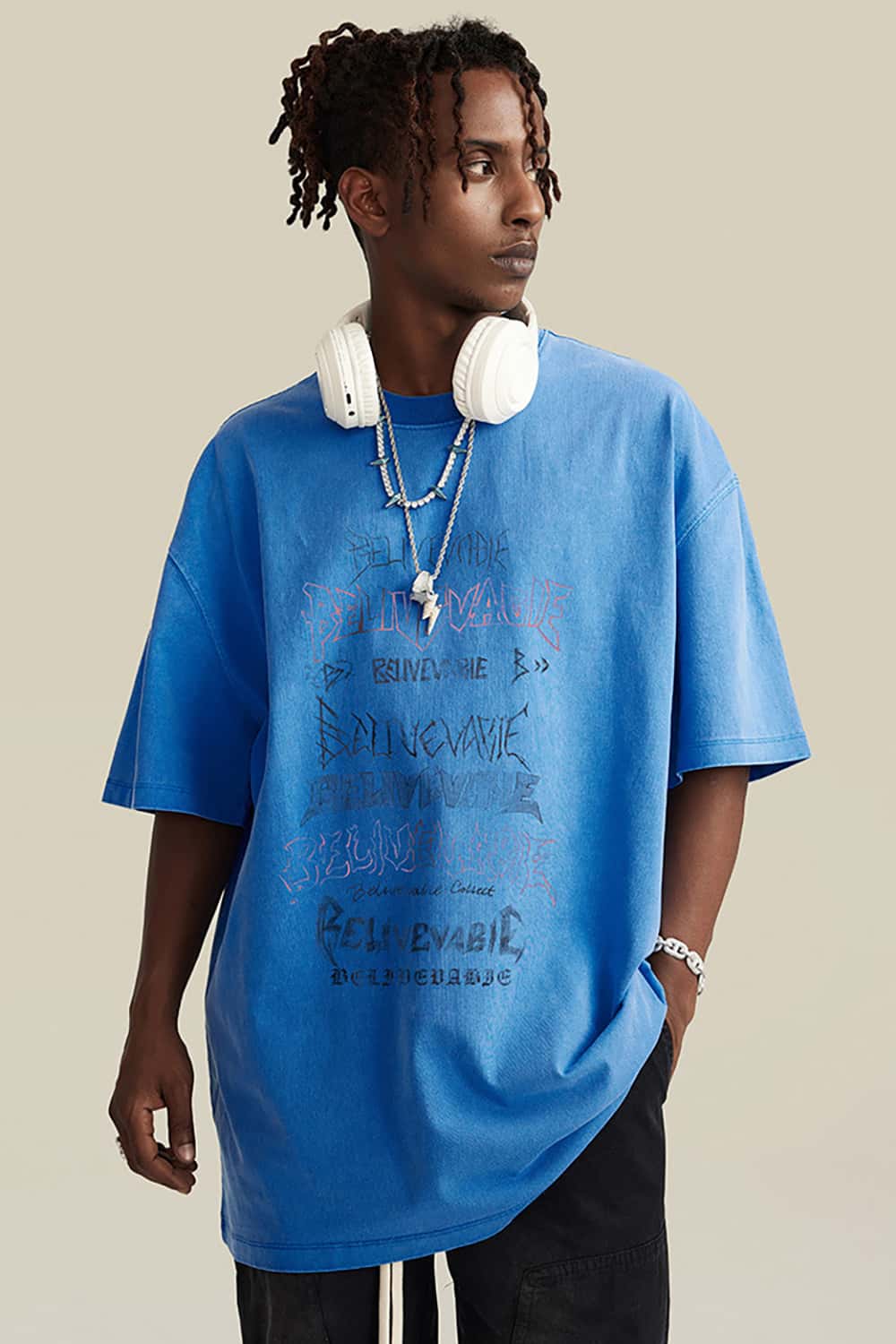 Water-Washed Print Loose Short Sleeve T-Shirt - Street Style Pure Cotton Top