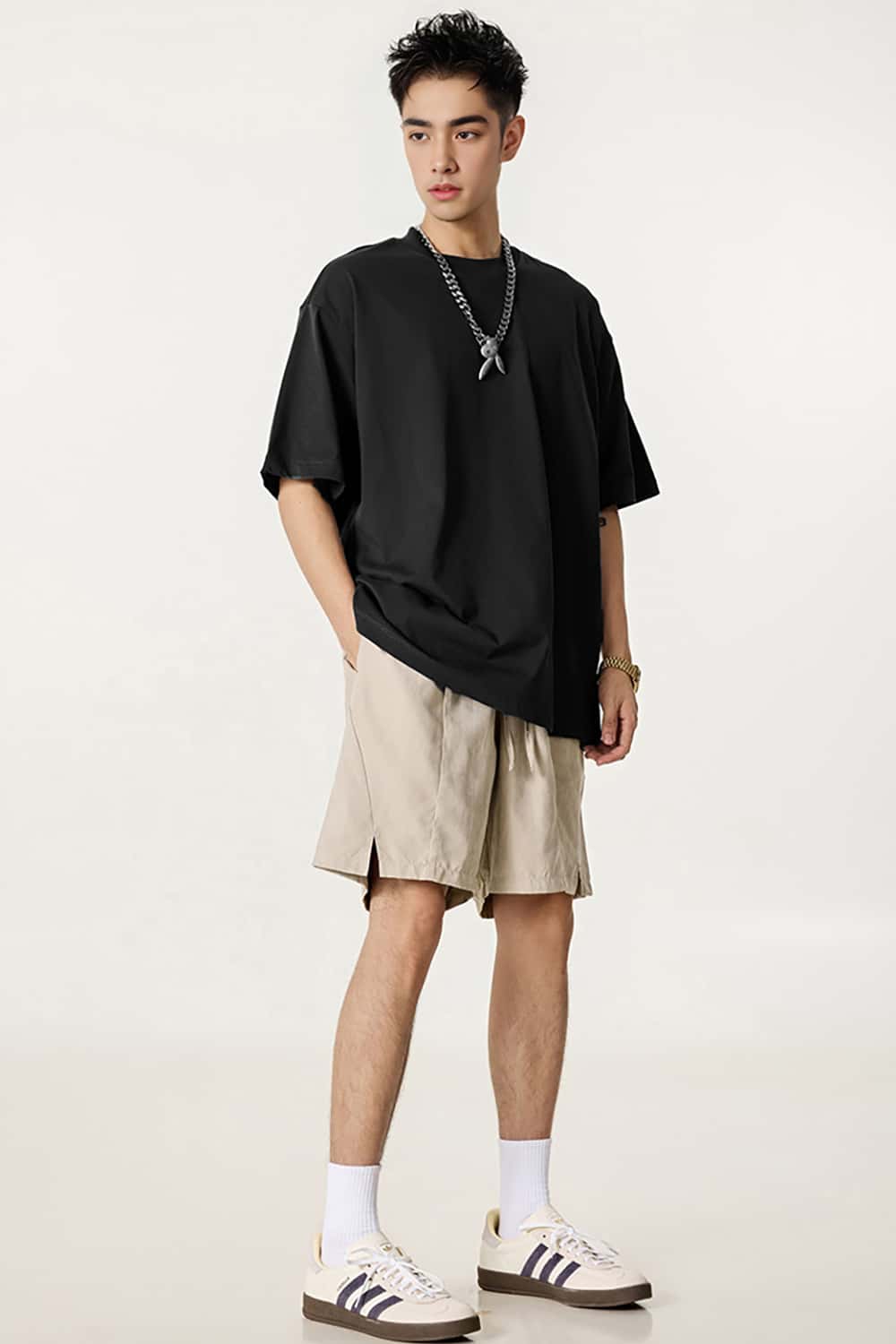 High-Density Long-Staple Cotton T-Shirt 255g - Solid Color Regular Shoulder Short Sleeve