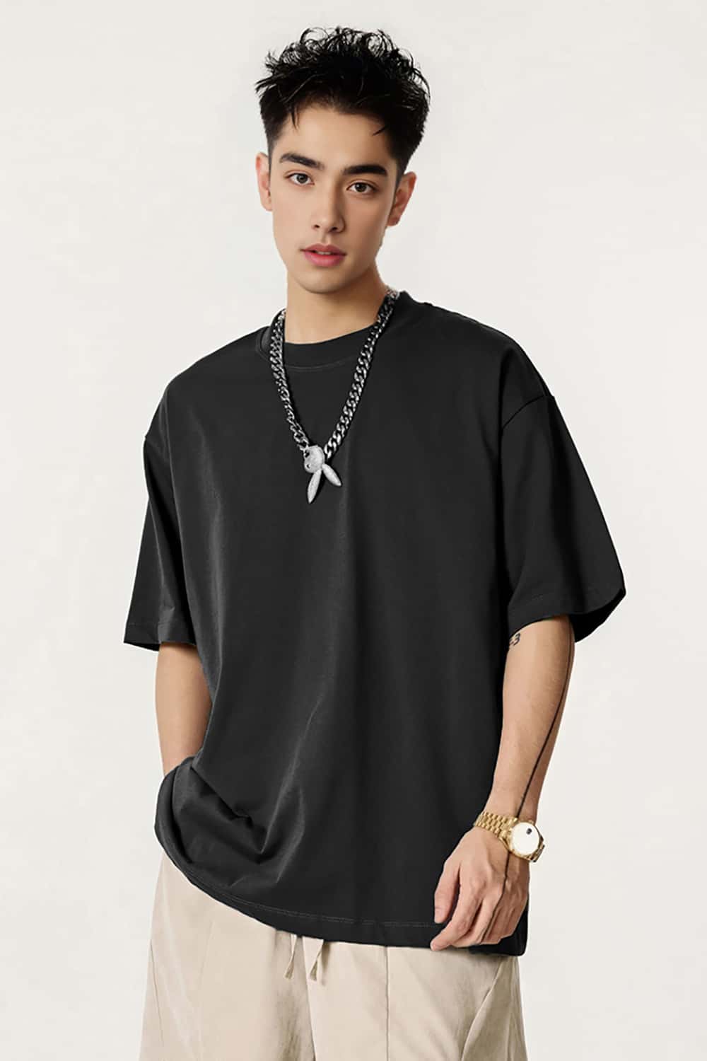 High-Density Long-Staple Cotton T-Shirt 255g - Solid Color Regular Shoulder Short Sleeve