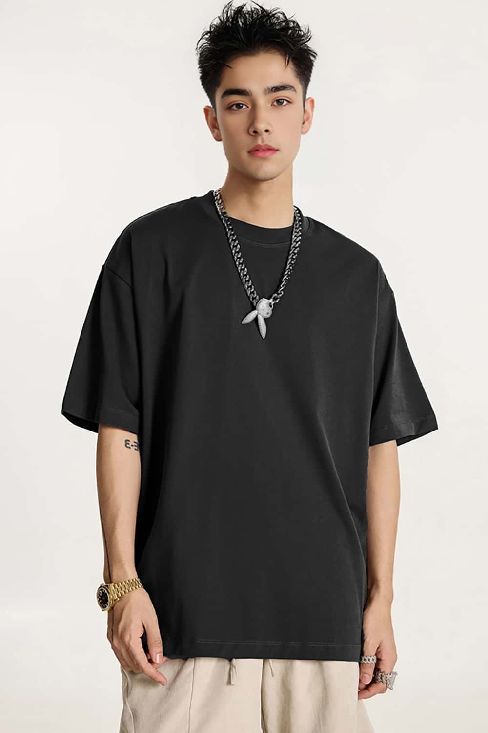 High-Density Long-Staple Cotton T-Shirt 255g - Solid Color Regular Shoulder Short Sleeve