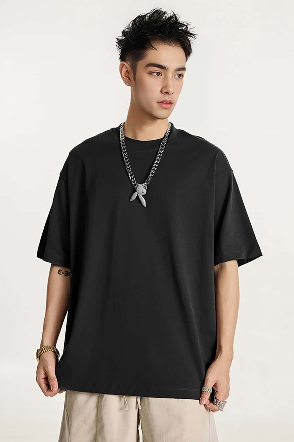 High-Density Long-Staple Cotton T-Shirt 255g - Solid Color Regular Shoulder Short Sleeve