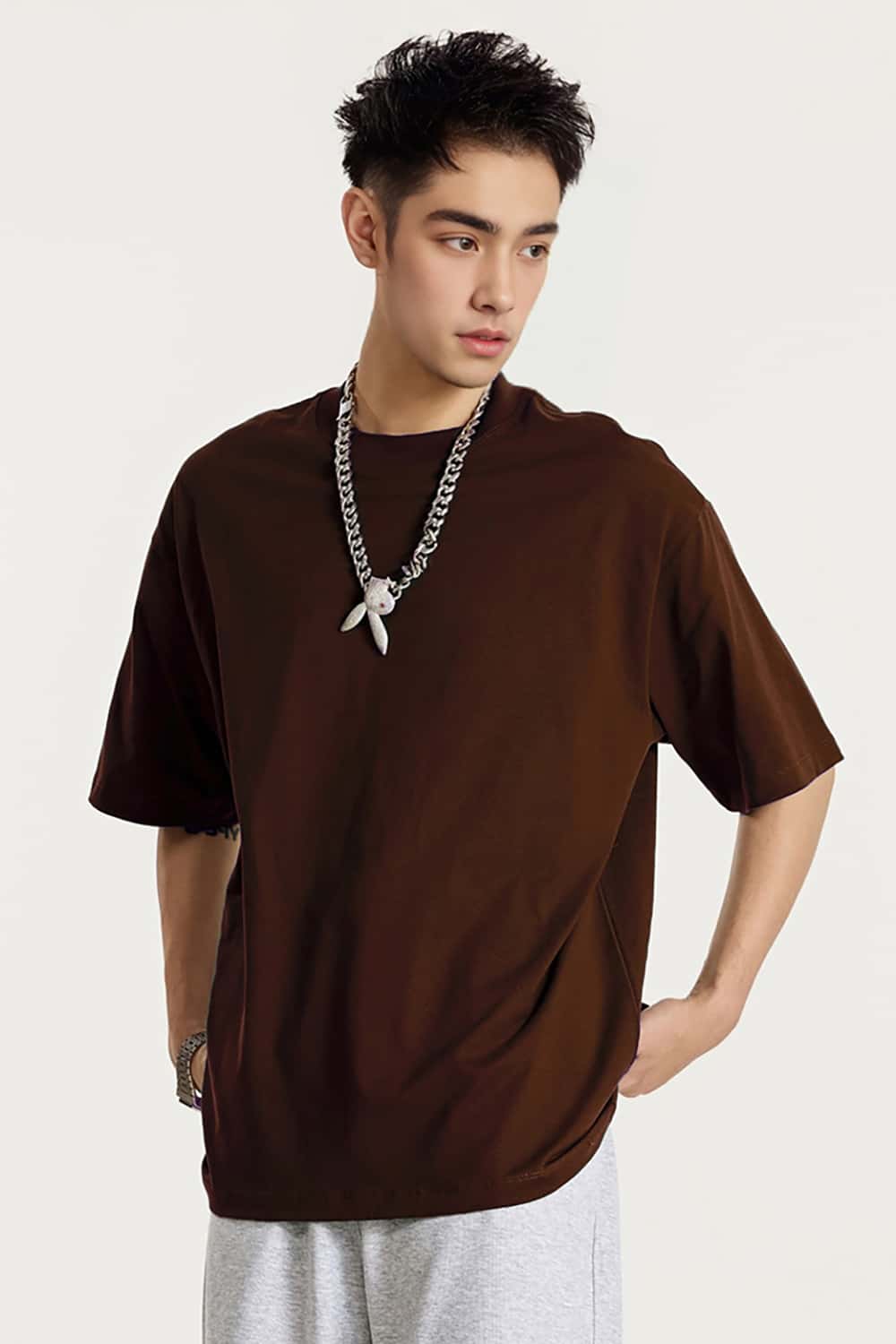 High-Density Long-Staple Cotton T-Shirt 255g - Solid Color Regular Shoulder Short Sleeve