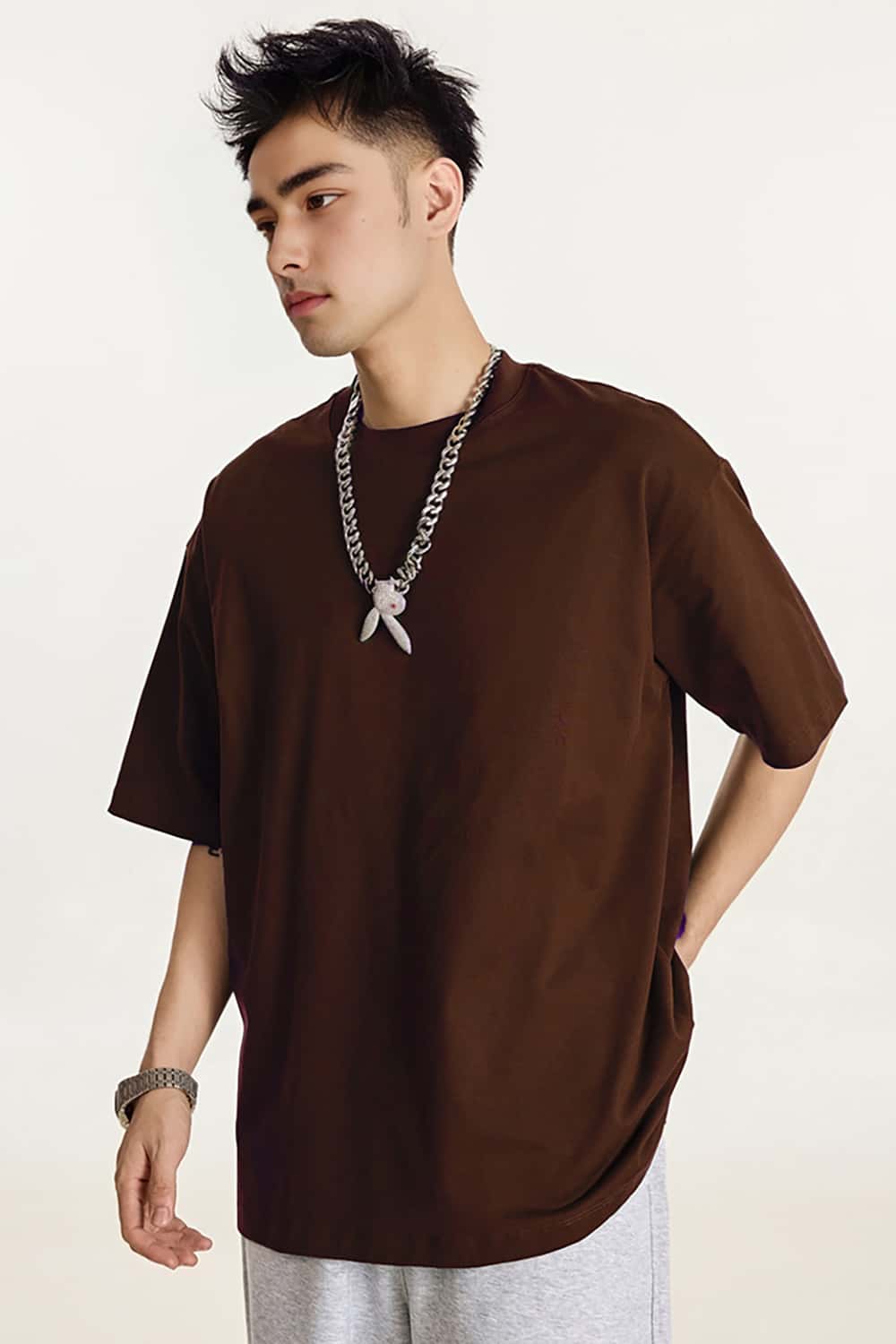 High-Density Long-Staple Cotton T-Shirt 255g - Solid Color Regular Shoulder Short Sleeve