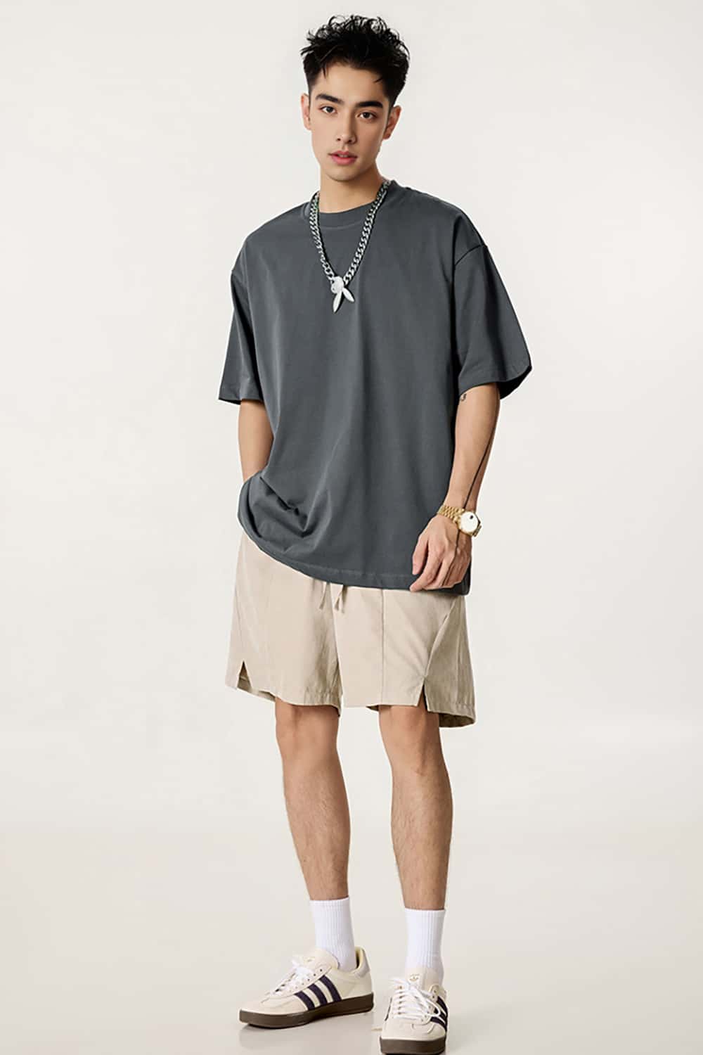 High-Density Long-Staple Cotton T-Shirt 255g - Solid Color Regular Shoulder Short Sleeve