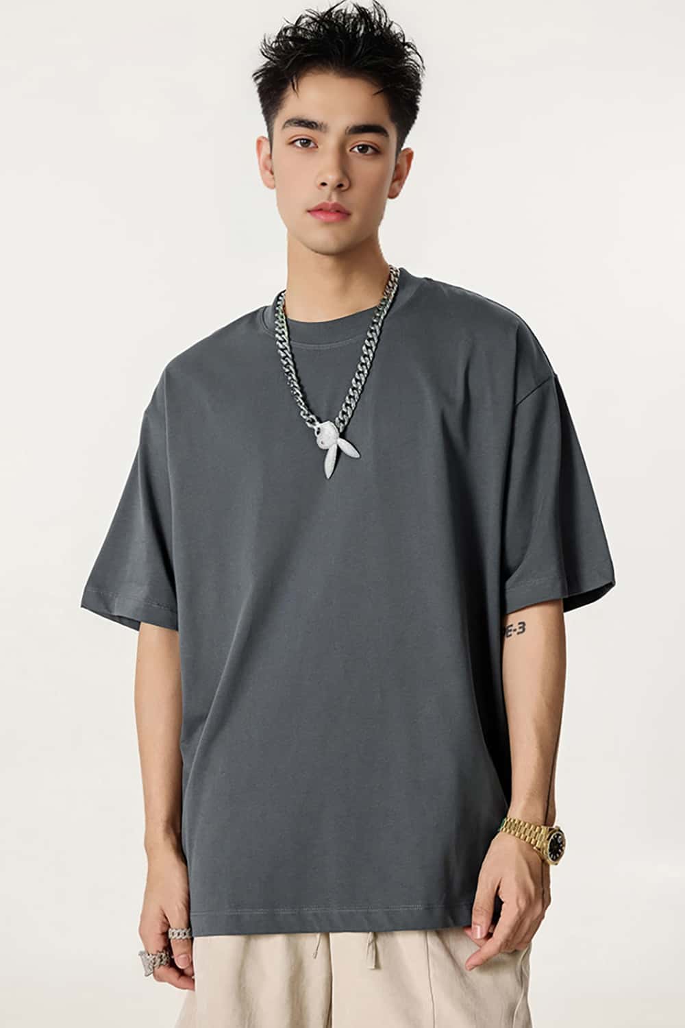 High-Density Long-Staple Cotton T-Shirt 255g - Solid Color Regular Shoulder Short Sleeve