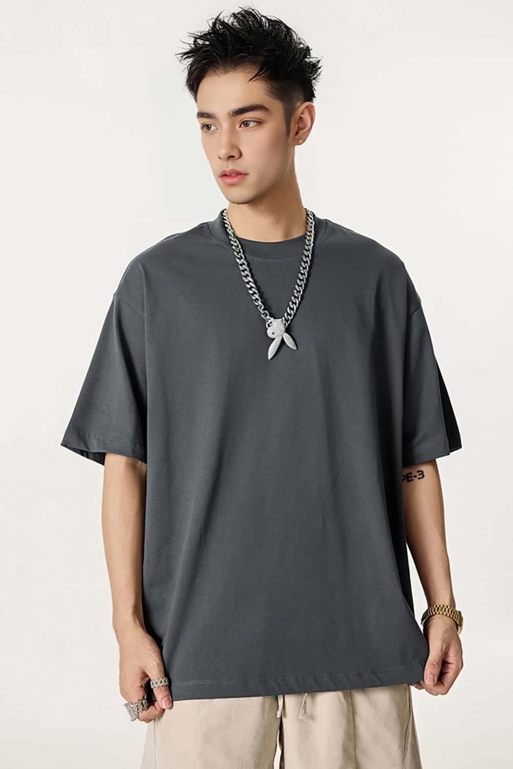 High-Density Long-Staple Cotton T-Shirt 255g - Solid Color Regular Shoulder Short Sleeve
