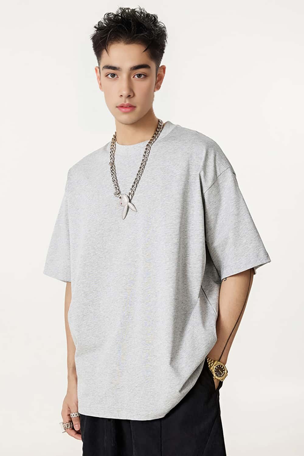 High-Density Long-Staple Cotton T-Shirt 255g - Solid Color Regular Shoulder Short Sleeve