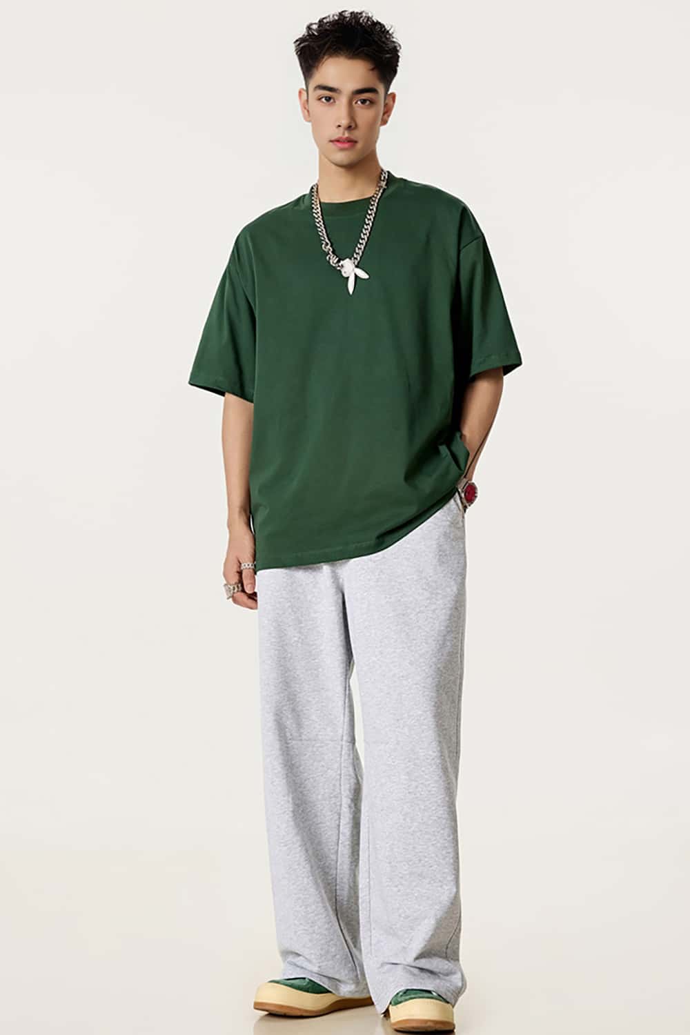 High-Density Long-Staple Cotton T-Shirt 255g - Solid Color Regular Shoulder Short Sleeve
