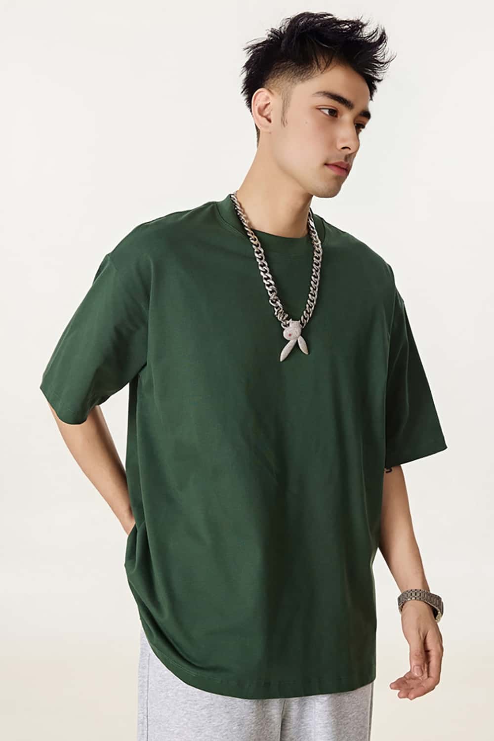 High-Density Long-Staple Cotton T-Shirt 255g - Solid Color Regular Shoulder Short Sleeve