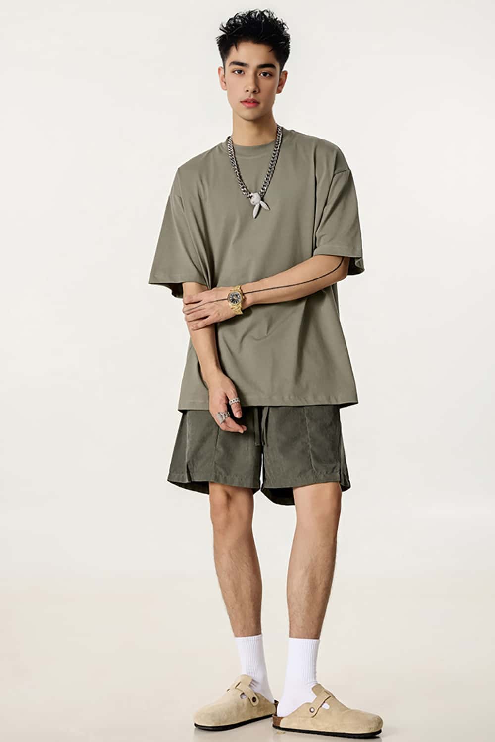 High-Density Long-Staple Cotton T-Shirt 255g - Solid Color Regular Shoulder Short Sleeve