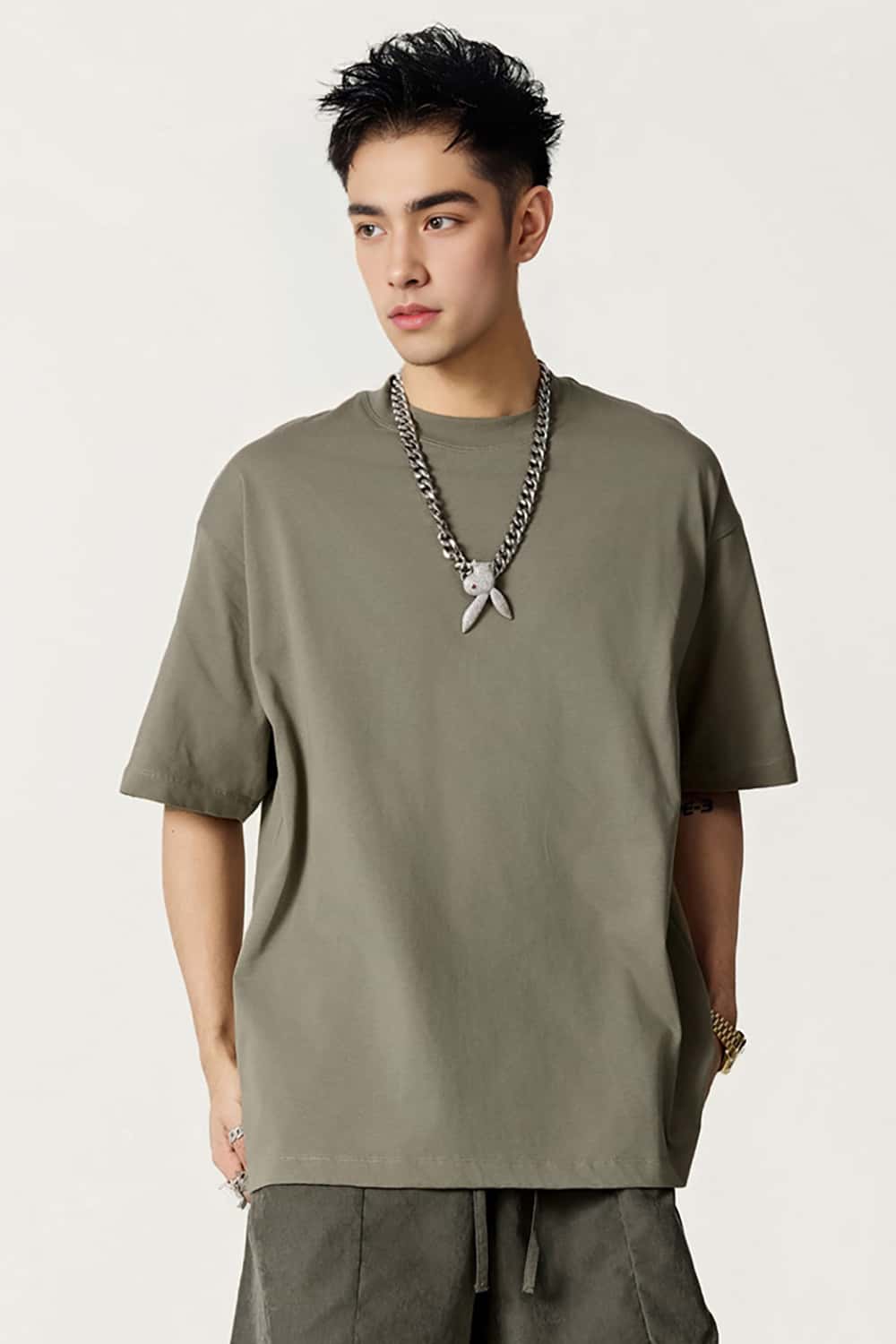 High-Density Long-Staple Cotton T-Shirt 255g - Solid Color Regular Shoulder Short Sleeve