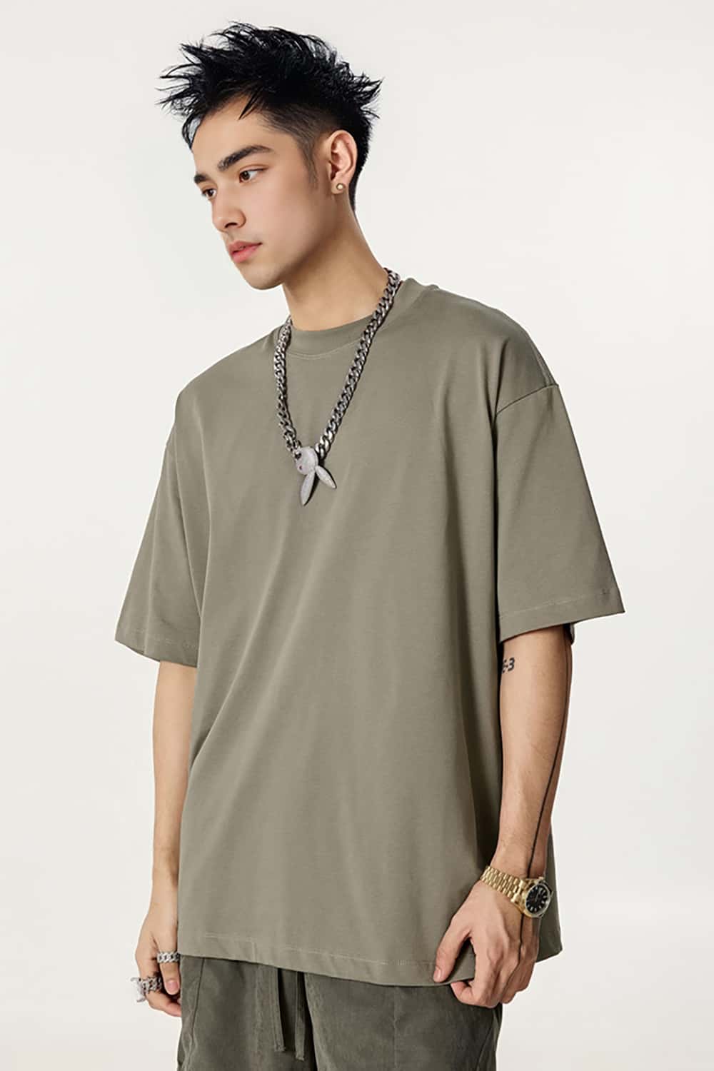 High-Density Long-Staple Cotton T-Shirt 255g - Solid Color Regular Shoulder Short Sleeve