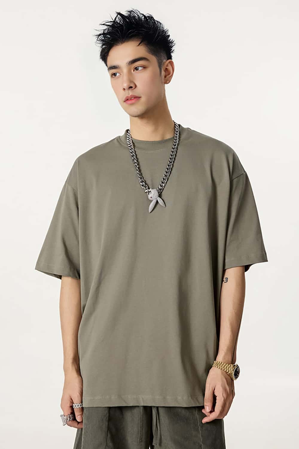 High-Density Long-Staple Cotton T-Shirt 255g - Solid Color Regular Shoulder Short Sleeve