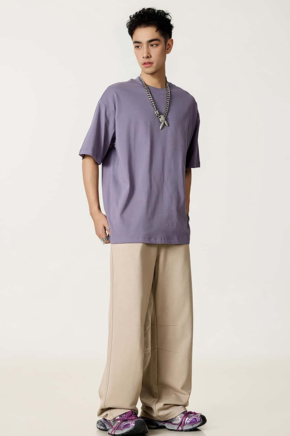 High-Density Long-Staple Cotton T-Shirt 255g - Solid Color Regular Shoulder Short Sleeve