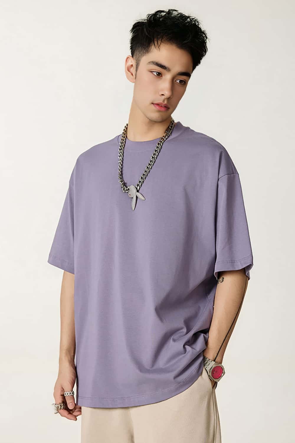 High-Density Long-Staple Cotton T-Shirt 255g - Solid Color Regular Shoulder Short Sleeve