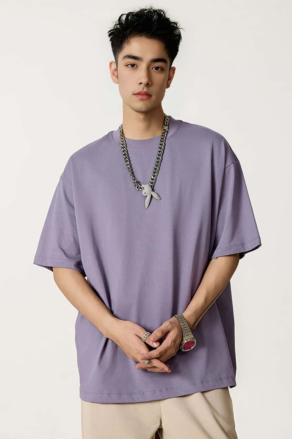 High-Density Long-Staple Cotton T-Shirt 255g - Solid Color Regular Shoulder Short Sleeve