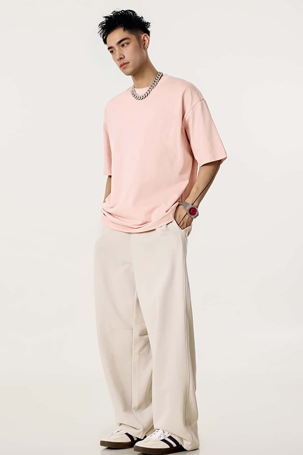 High-Density Long-Staple Cotton T-Shirt 255g - Solid Color Regular Shoulder Short Sleeve