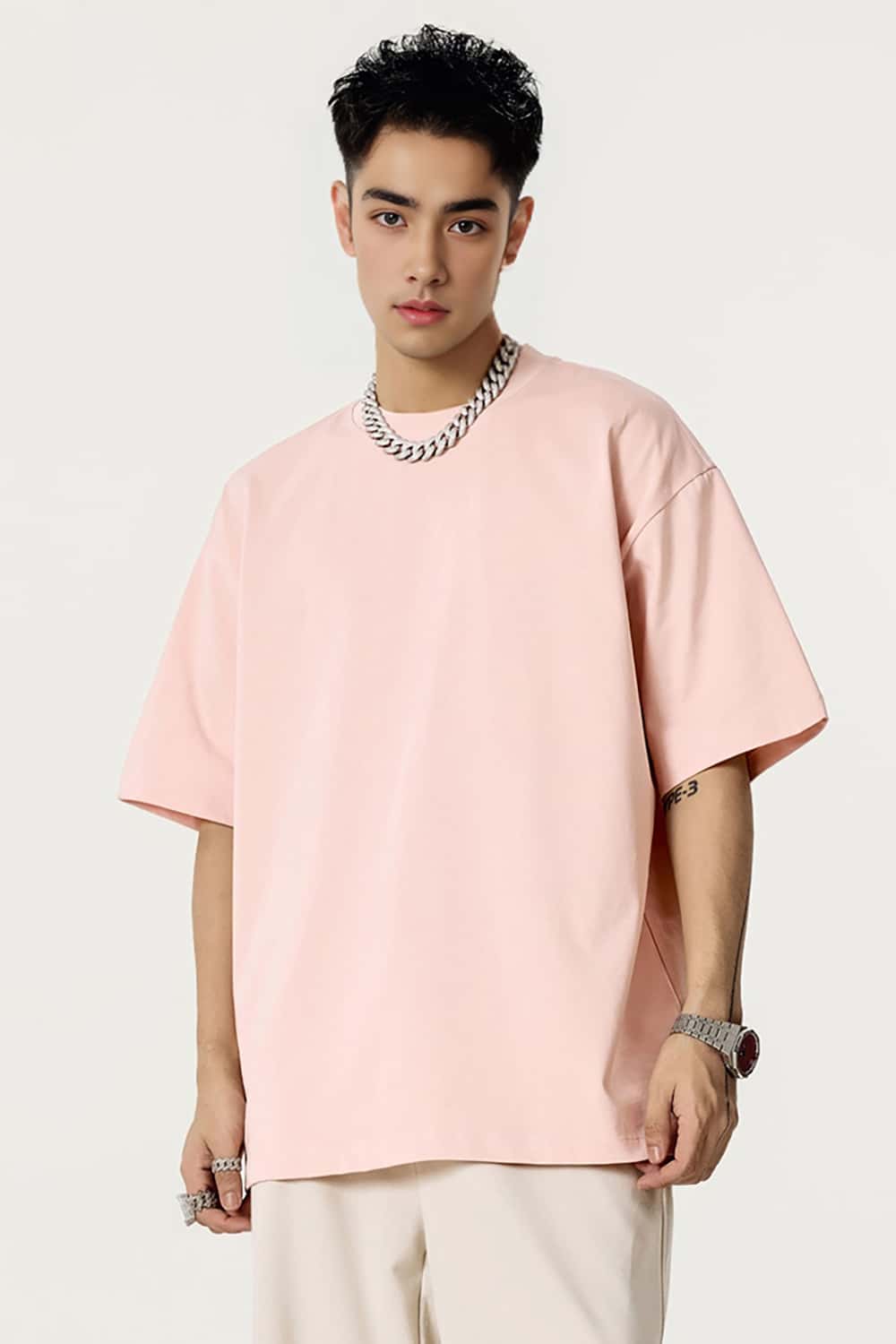 High-Density Long-Staple Cotton T-Shirt 255g - Solid Color Regular Shoulder Short Sleeve