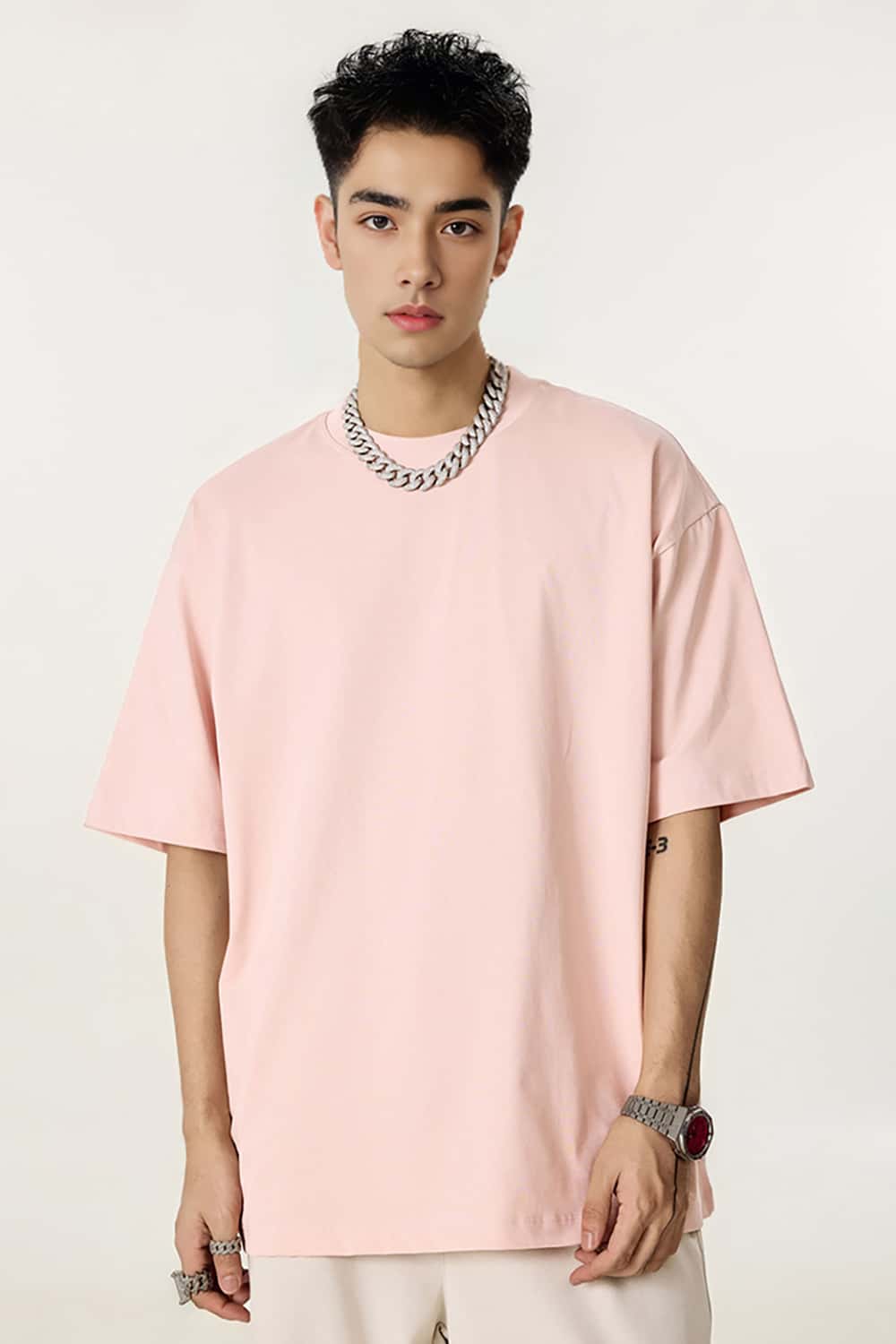 High-Density Long-Staple Cotton T-Shirt 255g - Solid Color Regular Shoulder Short Sleeve