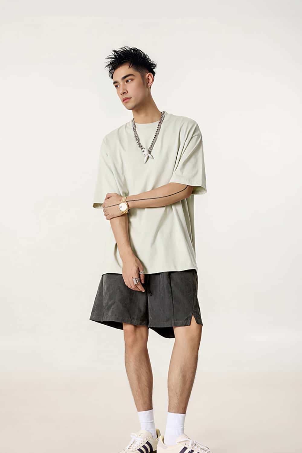 High-Density Long-Staple Cotton T-Shirt 255g - Solid Color Regular Shoulder Short Sleeve