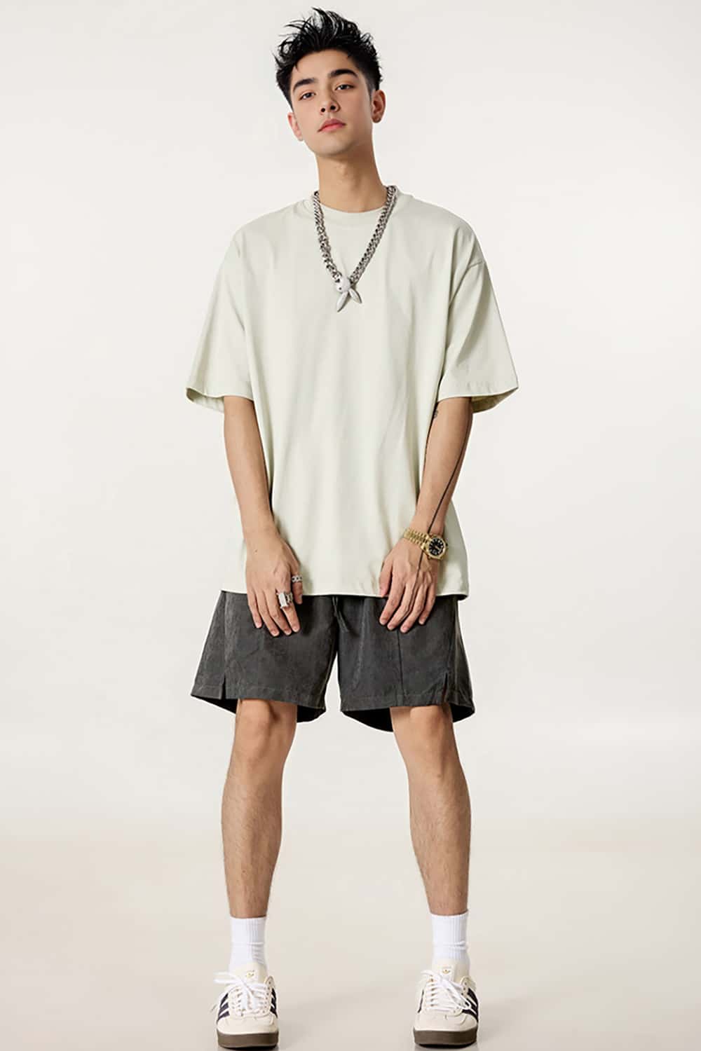 High-Density Long-Staple Cotton T-Shirt 255g - Solid Color Regular Shoulder Short Sleeve