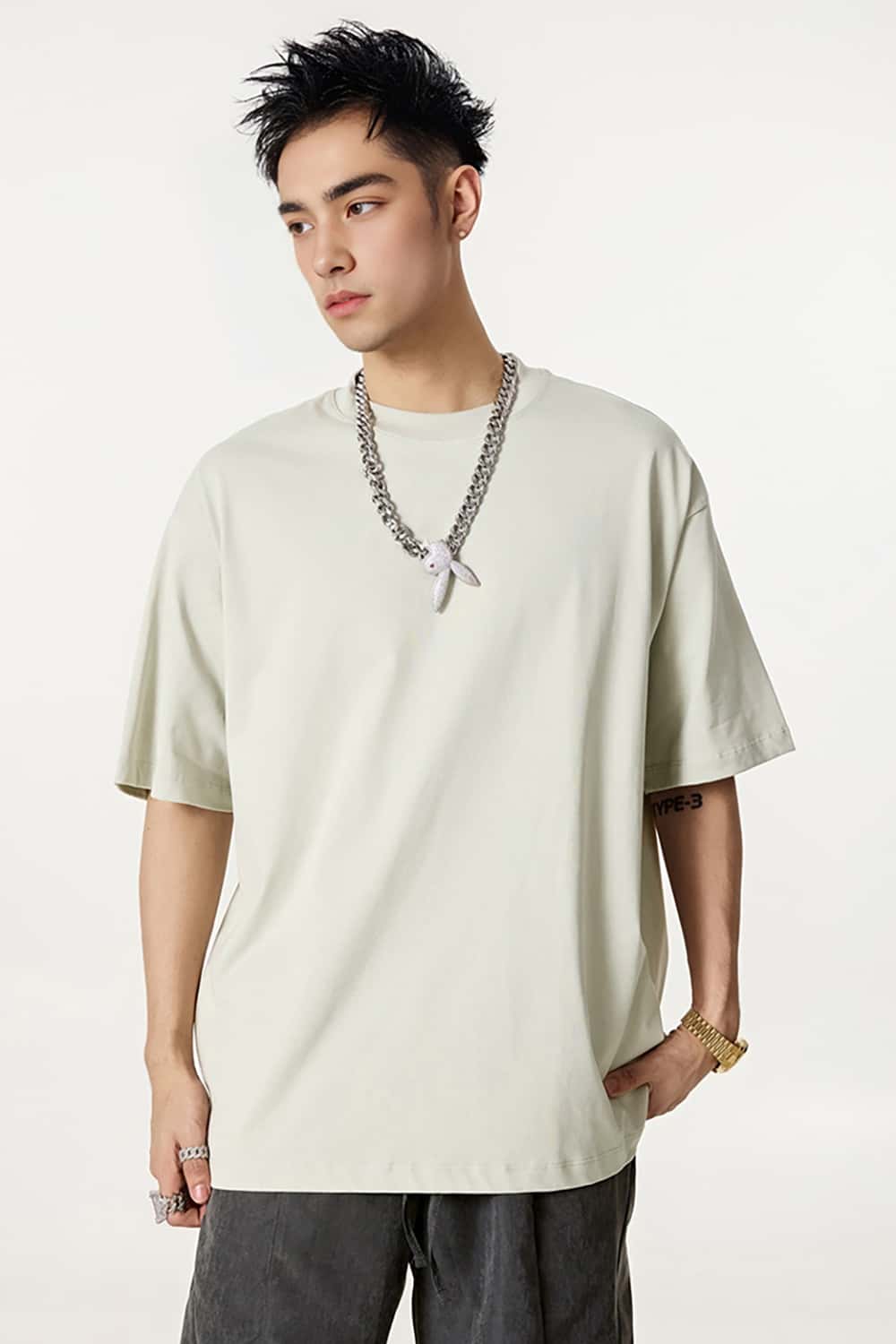 High-Density Long-Staple Cotton T-Shirt 255g - Solid Color Regular Shoulder Short Sleeve