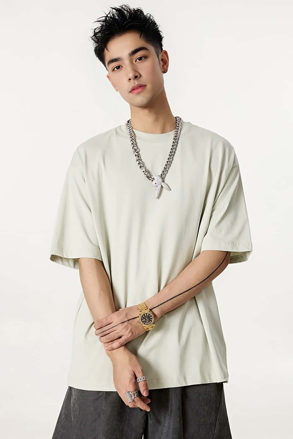 High-Density Long-Staple Cotton T-Shirt 255g - Solid Color Regular Shoulder Short Sleeve