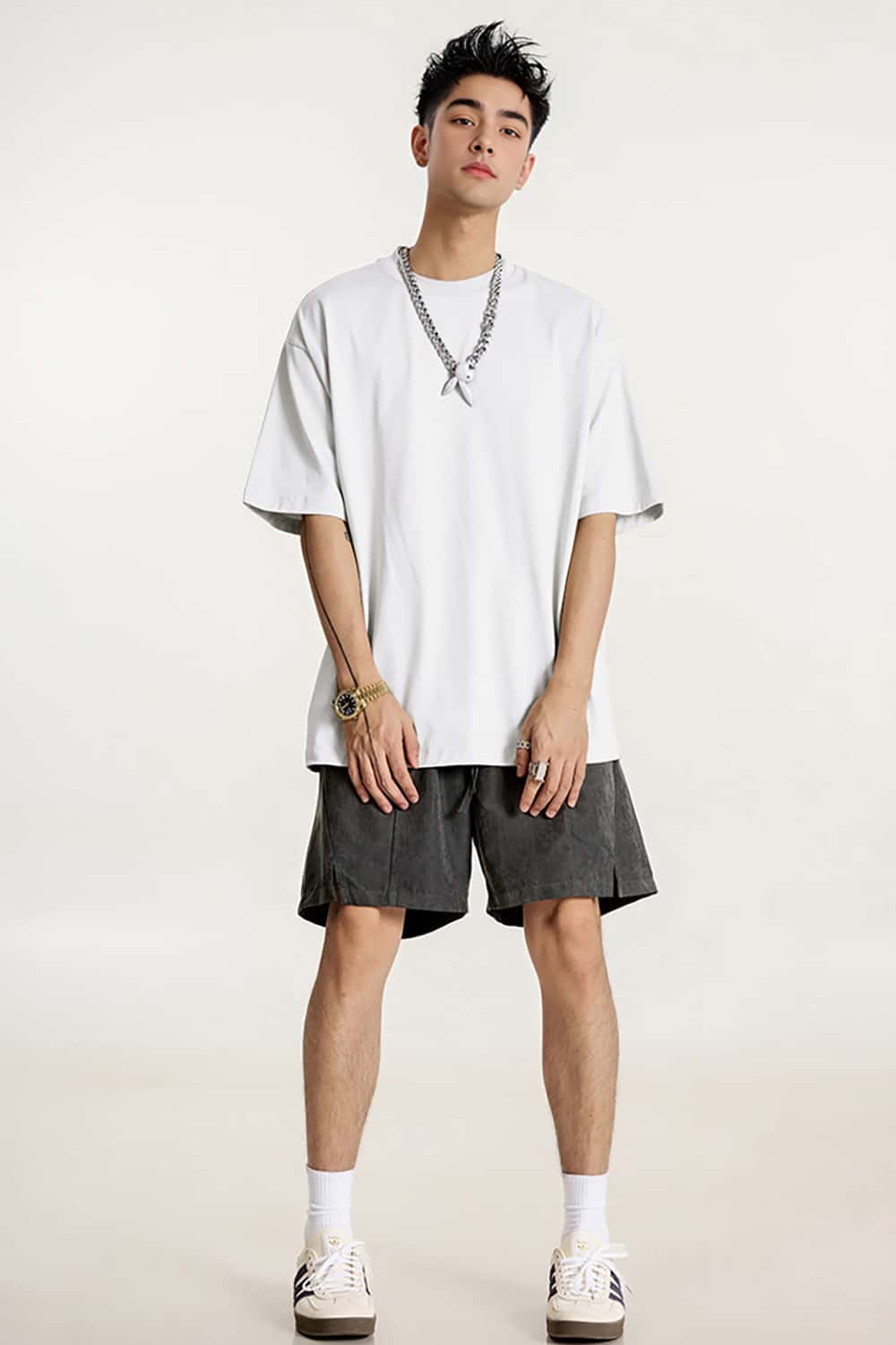 High-Density Long-Staple Cotton T-Shirt 255g - Solid Color Regular Shoulder Short Sleeve