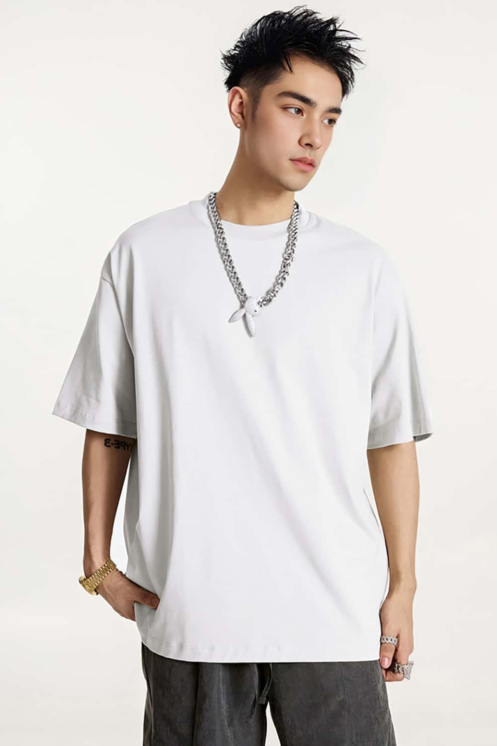 High-Density Long-Staple Cotton T-Shirt 255g - Solid Color Regular Shoulder Short Sleeve